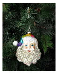 Best deal 🤩 Myer Giftorium Merry & Bright Glass Rainbow Santa Face OrnamentMulti: 12cm 💯
