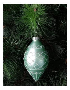 Wholesale 🔔 Myer Giftorium Luxe Glass Glitter Quilted FinialMint: 10cm 🥰