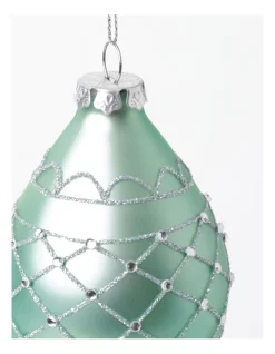 Wholesale 🔔 Myer Giftorium Luxe Glass Glitter Quilted FinialMint: 10cm 🥰 -The Christmas Shop Sales unnamed file 1015
