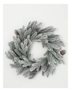 New 👏 Myer Giftorium Luxe Flocked Pine WreathGreen/White: 60 Cm 👏