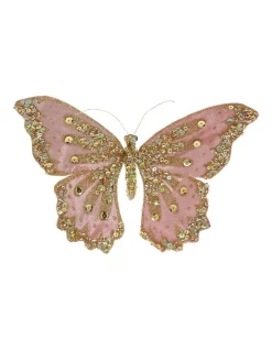 Best Pirce 🎉 Myer Giftorium Luxe Pink Glitter Fabric Butterfly With Jewels On Clip ❤️