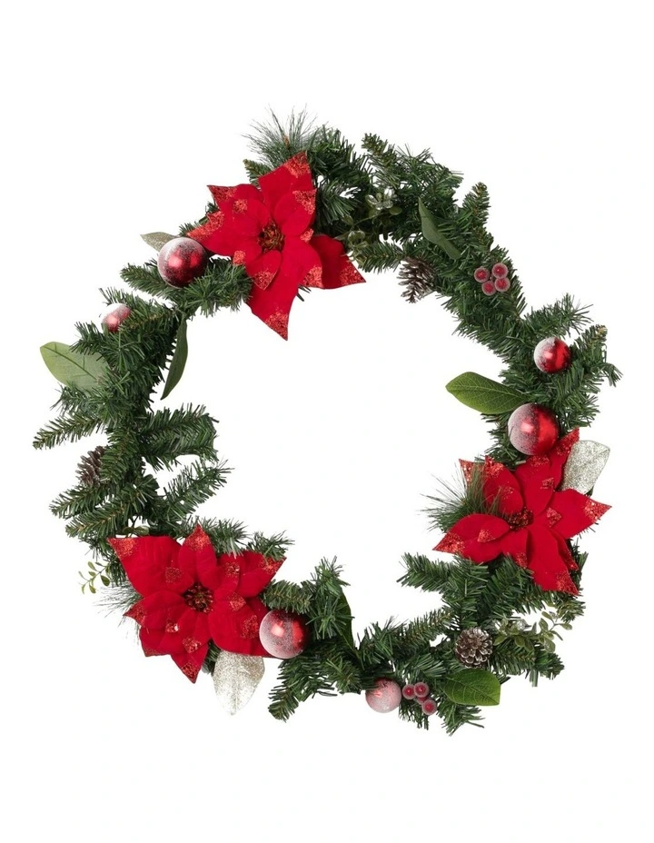 Best Sale 🥰 Myer Giftorium Heirloom Red Poinsettia And Faux Pinecones Garland ❤️ 3 Best Sale 🥰 Myer Giftorium Heirloom Red Poinsettia And Faux Pinecones Garland ❤️
