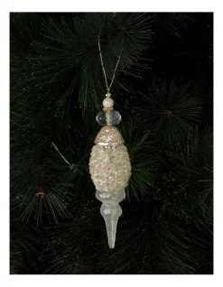 Deals ⭐ Myer Giftorium Luxe Beaded Finial Ornament 15cm In White 🥰
