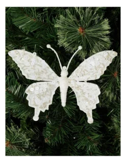 Best Sale 🧨 Myer Giftorium Luxe Glitter Butterfly Clip With Sequin & Bead Wing In White ✨