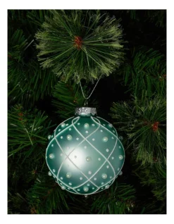 Best Pirce 🔥 Myer Giftorium Luxe Glass Rounded Grid With Pearls Bauble 8 Cm In Mint 💯
