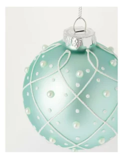 Best Pirce 🔥 Myer Giftorium Luxe Glass Rounded Grid With Pearls Bauble 8 Cm In Mint 💯 -The Christmas Shop Sales unnamed file 1096