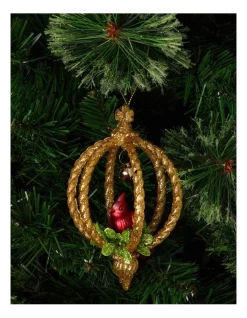 Best Pirce 👏 Myer Giftorium Heirloom Glittered Finial With Perching Cardinal Ornament In Gold 🧨