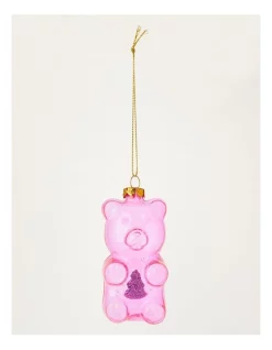 New 🤩 Myer Giftorium Merry & Bright Glass 🍬 Candy Bear Ornament In Pink 😀 -The Christmas Shop Sales unnamed file 1119