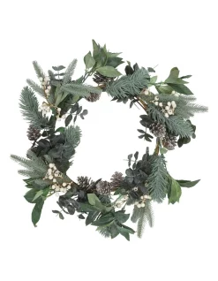 New 👍 Australian House & Garden Eucalyptus White Berries And Silver Plastic Pinecones Leave Wreath 👏