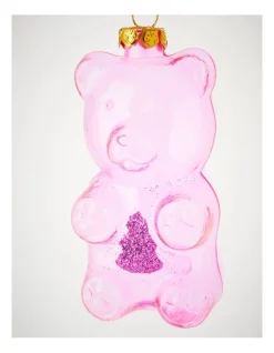 New 🤩 Myer Giftorium Merry & Bright Glass 🍬 Candy Bear Ornament In Pink 😀 -The Christmas Shop Sales unnamed file 1120