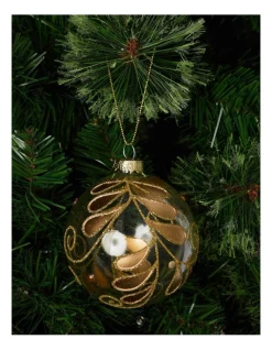 Best deal ✔️ Myer Giftorium Luxe Glass Gold Tone Leaf Pattern Bauble 🔥