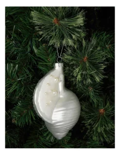 Best Pirce ⌛ Myer Giftorium Luxe Glass Conch Sheel Ornament In White ❤️