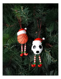 New ❤️ Myer Giftorium Merry & Bright Assorted Resin Sporty Ball W/Hat & Elf Legs OrnamentMulti: 11cm 😉