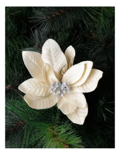 New 🎁 Australian House & Garden Eucalyptus Fabric Poinsettia W/ Glitter ClipNatural: 17cm 💯