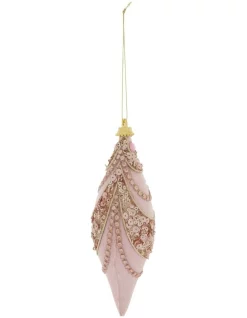 New 😉 Myer Giftorium Luxe Pink Velvet Jewelled Finial Hanging Ornament 🧨