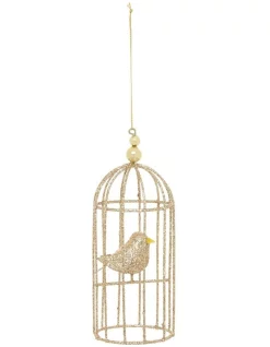 Best deal 🤩 Myer Giftorium Luxe Champagne Glittered Wire Birdcage Hanging Ornament 🛒