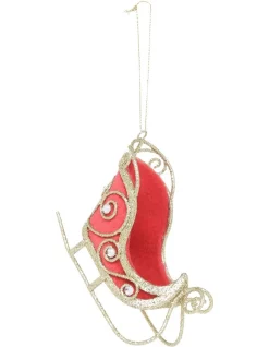 Brand new 🔔 Myer Giftorium Heirloom Gold Glitter Wire Sleigh With Red Fabric ✔️