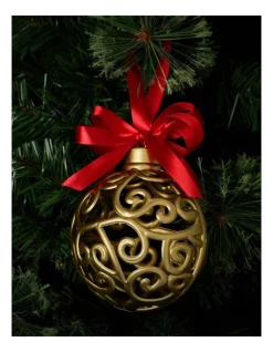 Cheapest 🔔 Myer Giftorium Heirloom Plastic Ornate Swirl Bauble With Bow In Gold 🥰