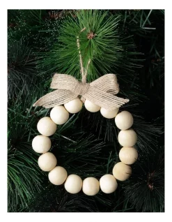 New 😀 Australian House & Garden Eucalyptus Wooden Bead Wreath OrnamentWhite/Natural: 10cm 💯