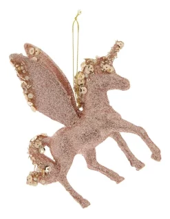Best Pirce 👍 Myer Giftorium Luxe Plastic Glitter Winged Unicorn Hanging OrnamentPink: 13 Cm 🧨