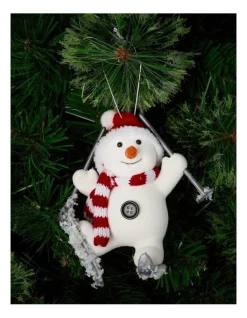 Wholesale π Myer Giftorium Merry & Bright Fabric Skiing Snowman Ornament In White β¨