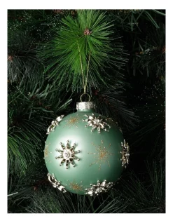 Best Pirce β€οΈ Myer Giftorium Luxe Glass Snowflake Embellished BaubleMint: 10cm β€οΈ
