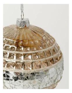Best deal ⌛ Australian House & Garden Eucalyptus Glass Pressed Cube W/ Mirrored Band BaubleSilver/Natural: 10cm 💯 -The Christmas Shop Sales unnamed file 1464