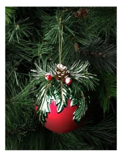 Budget 👍 Myer Giftorium Heirloom Glass Mistletoe W/ Pinecone Foliage BaubleRed: 12cm 🧨