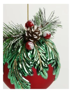 Budget 👍 Myer Giftorium Heirloom Glass Mistletoe W/ Pinecone Foliage BaubleRed: 12cm 🧨 -The Christmas Shop Sales unnamed file 1470