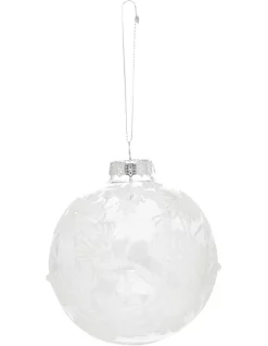 Best Pirce βοΈ Myer Giftorium Luxe 100mm Clear Glass Bauble With White Decorative Glitter Leaves π