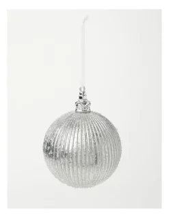 Promo 🛒 Myer Giftorium Luxe Plastic Sugar Frosted Ribbed Bauble Silver: 10 Cm 🌟 -The Christmas Shop Sales unnamed file 1514