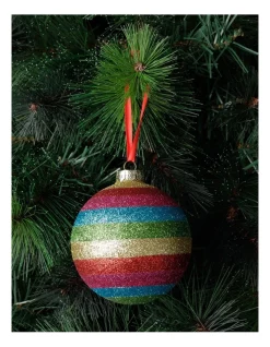Cheap 🛒 Myer Giftorium Merry & Bright Glass Glittered Rainbow Stripe BaubleMulti: 10cm 👍