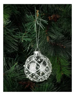 Budget 👏 Myer Giftorium Luxe Glass Rounded Grid W/ Pearls BaubleClear: 8cm 🧨
