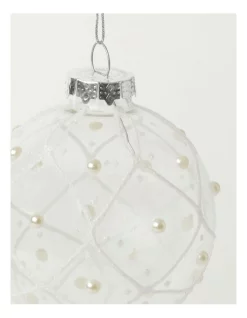 Budget 👏 Myer Giftorium Luxe Glass Rounded Grid W/ Pearls BaubleClear: 8cm 🧨 -The Christmas Shop Sales unnamed file 1524