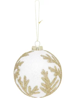 Best Sale 💯 Myer Giftorium Luxe White Styrofoam Ball With Gold Glitter Leaves 😍