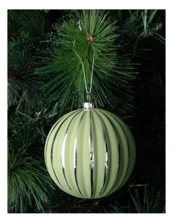 Brand new ⌛ Australian House & Garden Eucalyptus Plastic Stripe Bauble OrnamentGreen/Silver: 10cm 😀