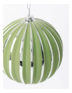 Brand new ⌛ Australian House & Garden Eucalyptus Plastic Stripe Bauble OrnamentGreen/Silver: 10cm 😀 -The Christmas Shop Sales unnamed file 1572