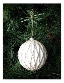 Budget ⭐ Myer Giftorium Luxe Plastic Embossed Diamond W/Glitter BaubleWhite: 8cm 🥰