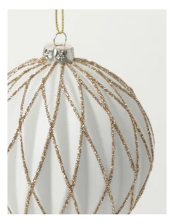 Budget ⭐ Myer Giftorium Luxe Plastic Embossed Diamond W/Glitter BaubleWhite: 8cm 🥰 -The Christmas Shop Sales unnamed file 1595