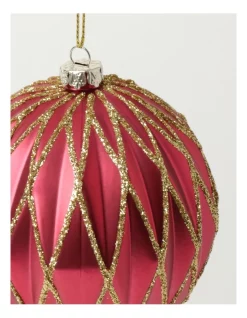 Discount 🤩 Myer Giftorium Heirloom Plastic Embossed Diamond W/Glitter BaubleRed: 8cm 🎁 -The Christmas Shop Sales unnamed file 1610