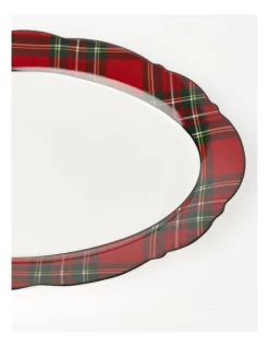 Coupon 🛒 Heritage Heirloom Tartan Scalloped Oval Platter Large In Red/White ⭐ -The Christmas Shop Sales unnamed file 1771