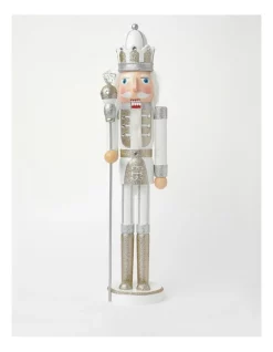 New π Myer Giftorium Luxe Wooden Large Nutcracker With Jewelled Staff DecorationWhite: 60 Cm π