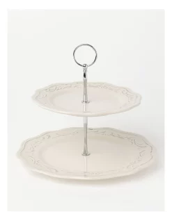 Best Pirce ⌛ Heritage Luxe Vintage Scalloped 2 Tiered Cake Stand In White 🛒