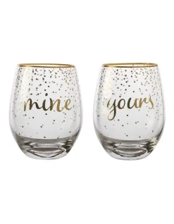 Outlet 🎉 Maxwell & Williams Celebrations Stemless Glass 500ML Set Of 2 Mine Yours Boxed 🎉
