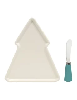 Cheapest 🎁 Salt&Pepper Kringle Tree Plate 17.5x20cm And Spreader In Stone 🌟