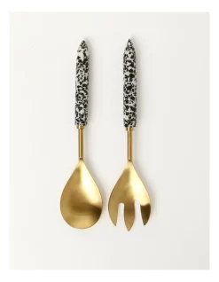 New ✔️ Vue Ferraro Tortoise Salad Server Set Black And White ⭐