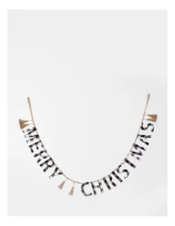 Outlet ❤️ Myer Giftorium Modern Holiday 175cm Fabric Plaid Merry 🔔 Christmas Garland In Black/White 💯