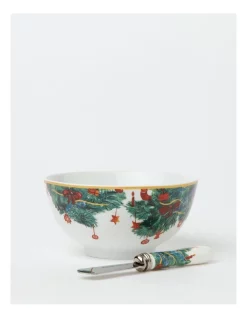 Best Pirce 😍 Heritage Heirloom 🎄 Christmas Festive Dip Bowl & Spreader In Green/White 💯