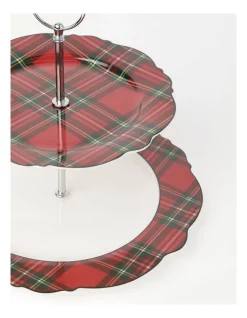 Cheapest 🔔 Heritage Heirloom Tartan 2 Tiered Cake Stand In Red/White 🎉 -The Christmas Shop Sales unnamed file 2236