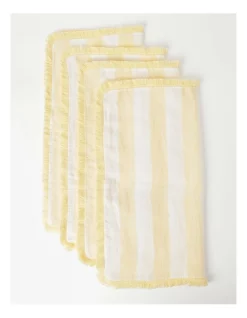 Flash Sale ✨ Australian House & Garden Fringed Linen Napkin Set Of 4 Wide Stripe In Yellow 🔔 -The Christmas Shop Sales unnamed file 2296